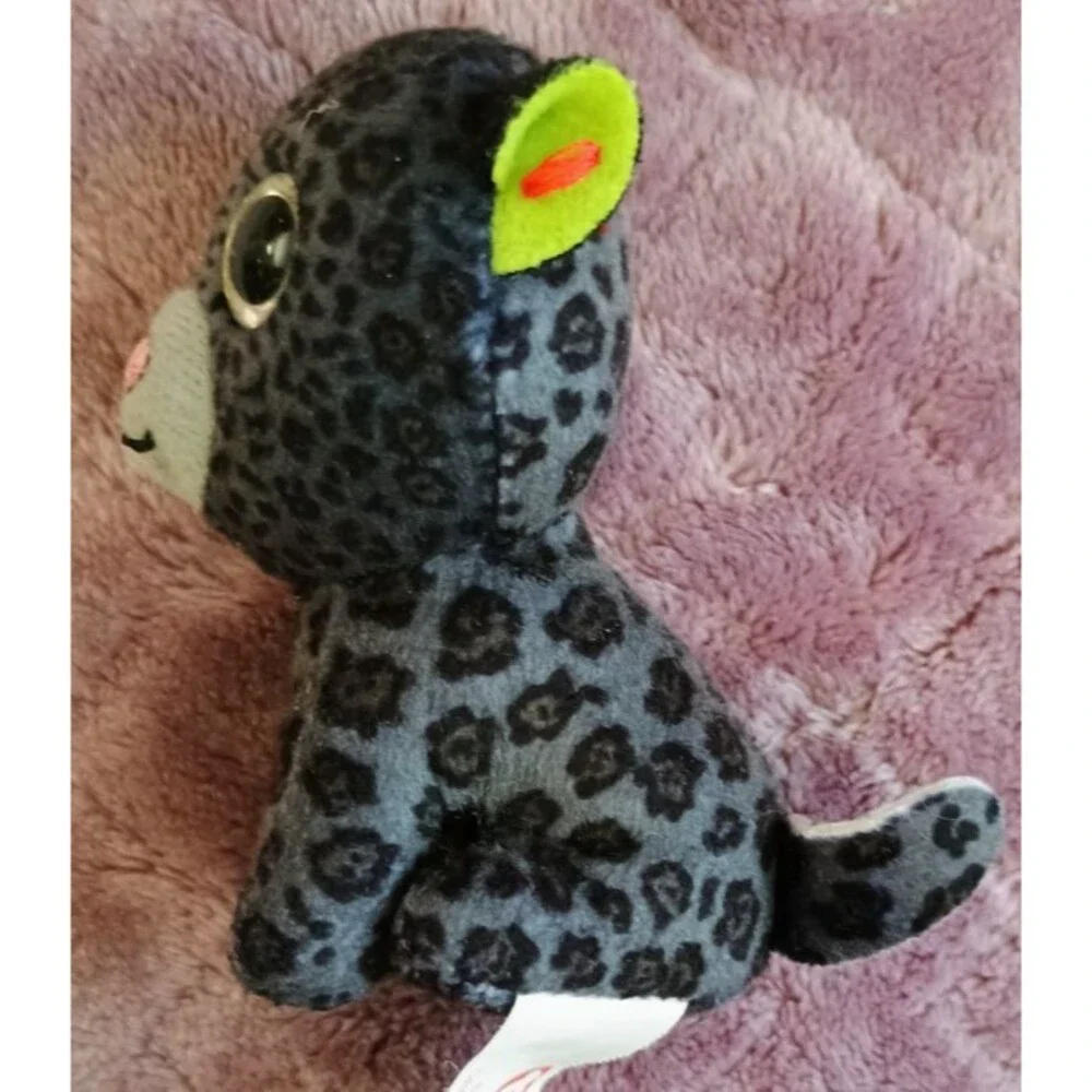 Ty Beanie Boos Dotson Gray Jaguar Cat Plush 2021 Green Glitter Eyes Mini Stuffed